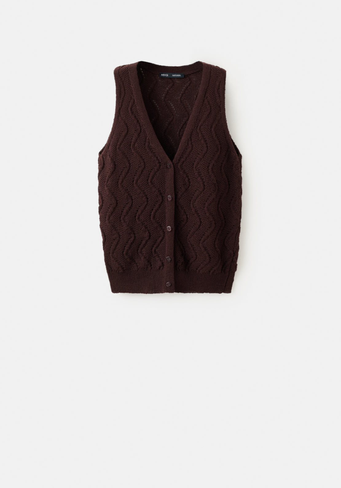 Openwork Knit V-Neck Gilet - Brown