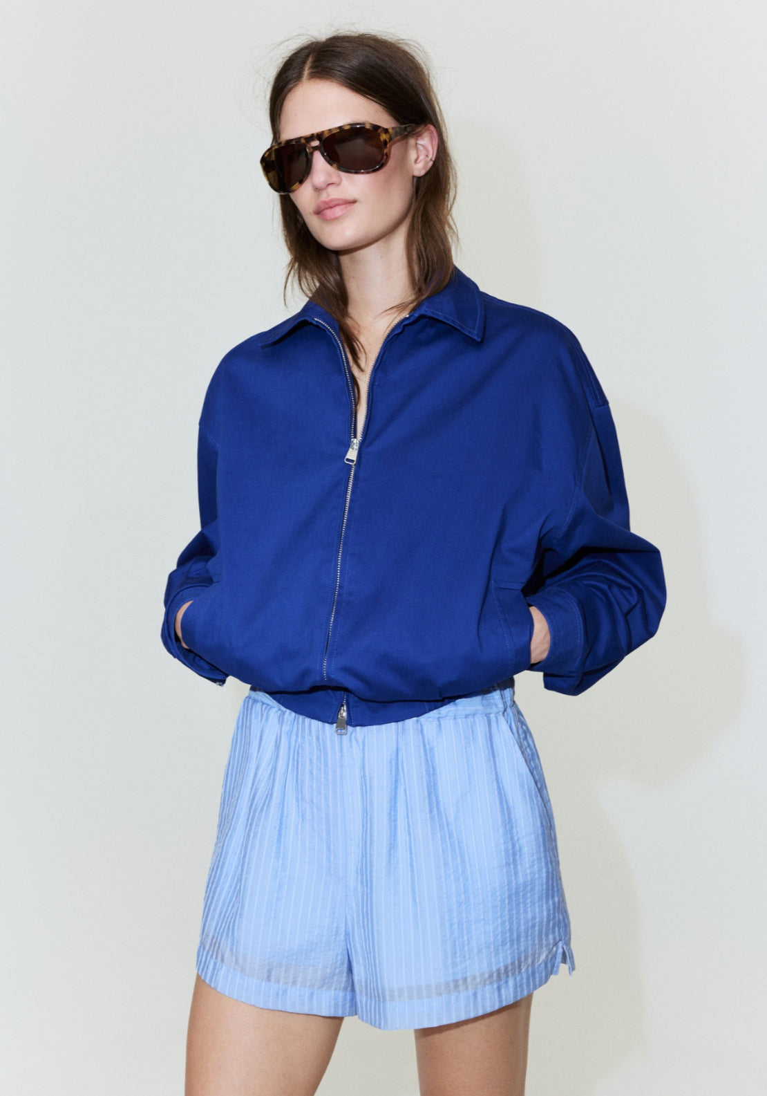 Striped Lyocell Shorts - Blue