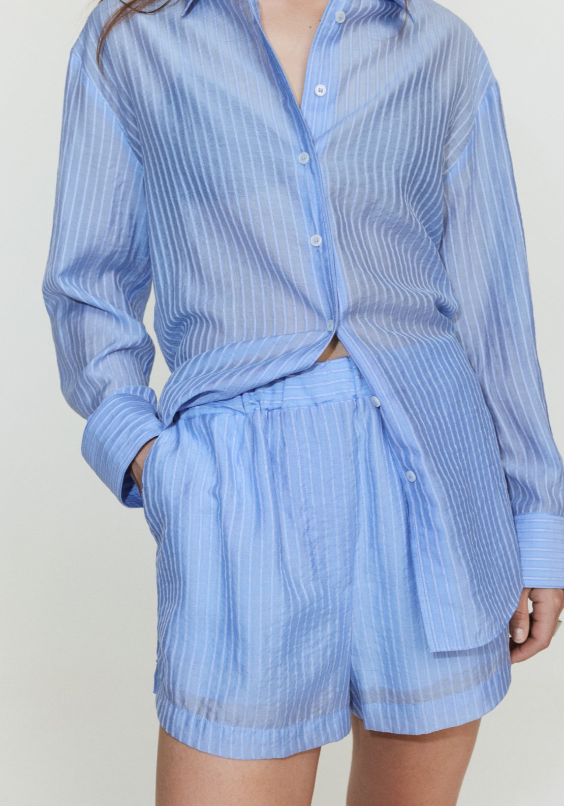 Striped Lyocell Shorts - Blue