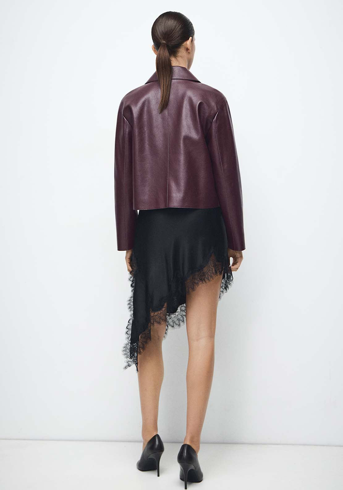 Faux Leather Jacket With Pockets - Burgundy