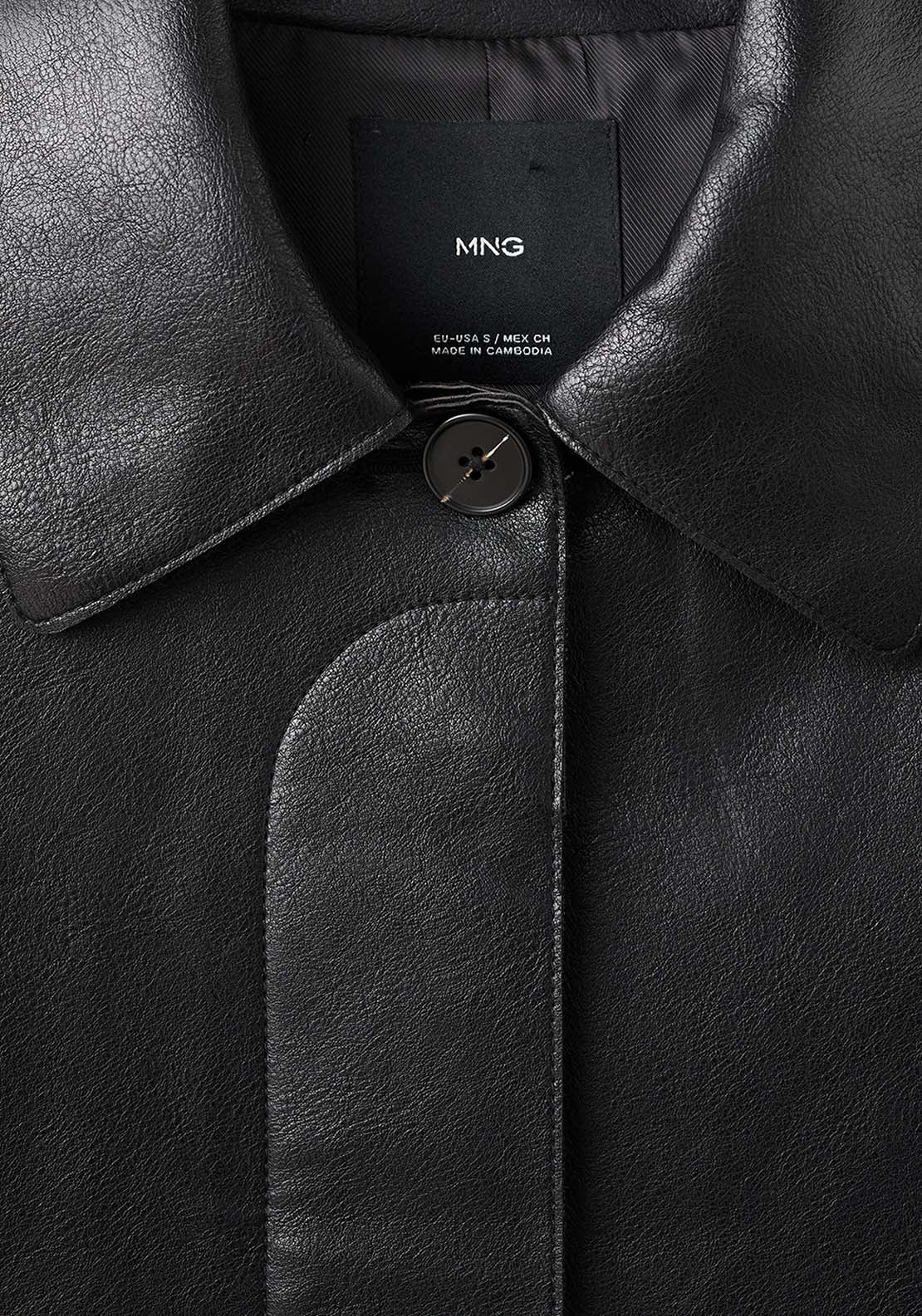 Faux Leather Jacket With Pockets - Black