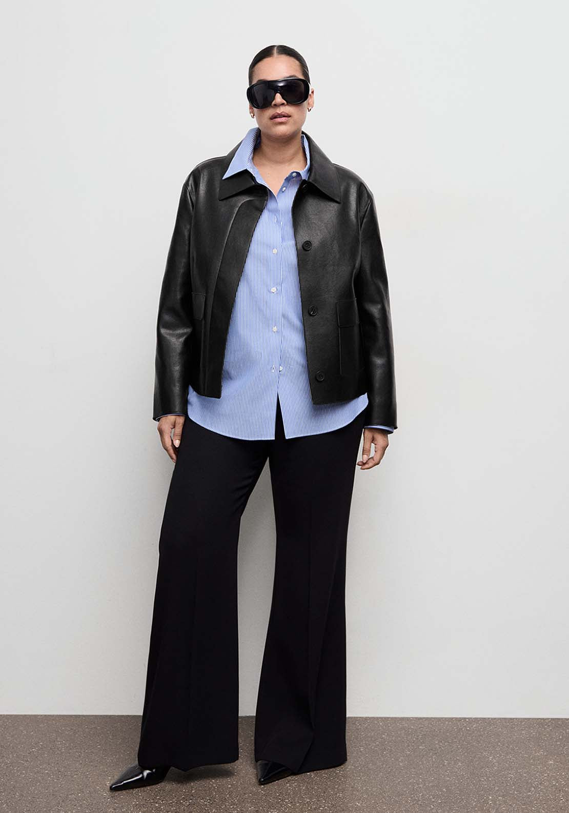 Faux Leather Jacket With Pockets - Black