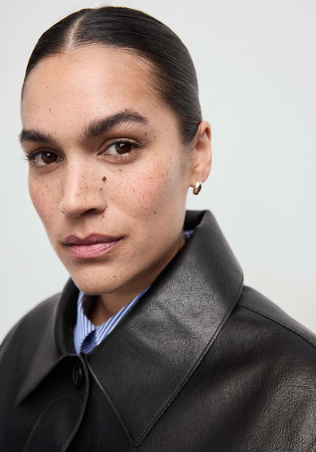 Faux Leather Jacket With Pockets - Black