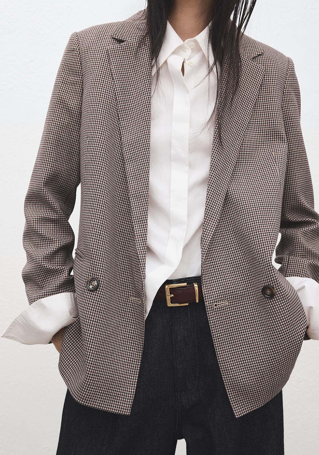 Micro Houndstooth Blazer - Burgundy