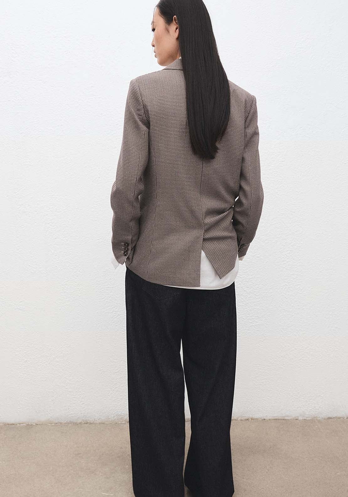 Micro Houndstooth Blazer - Burgundy
