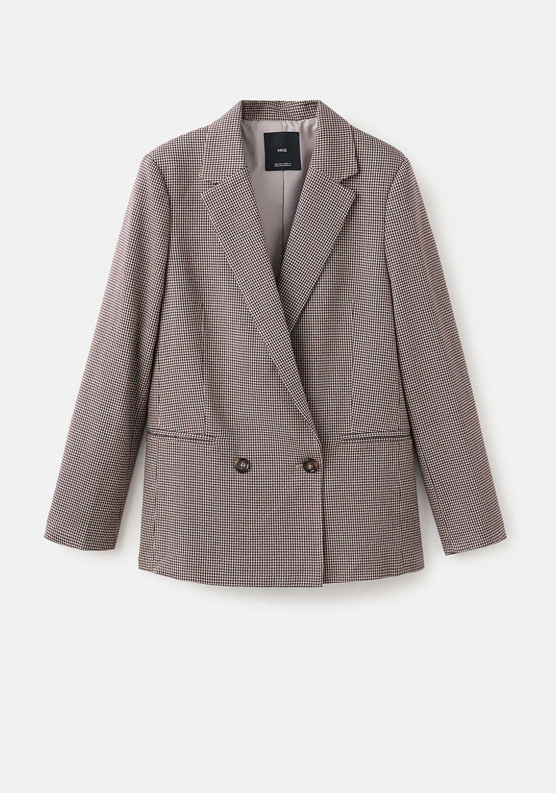 Micro Houndstooth Blazer - Burgundy