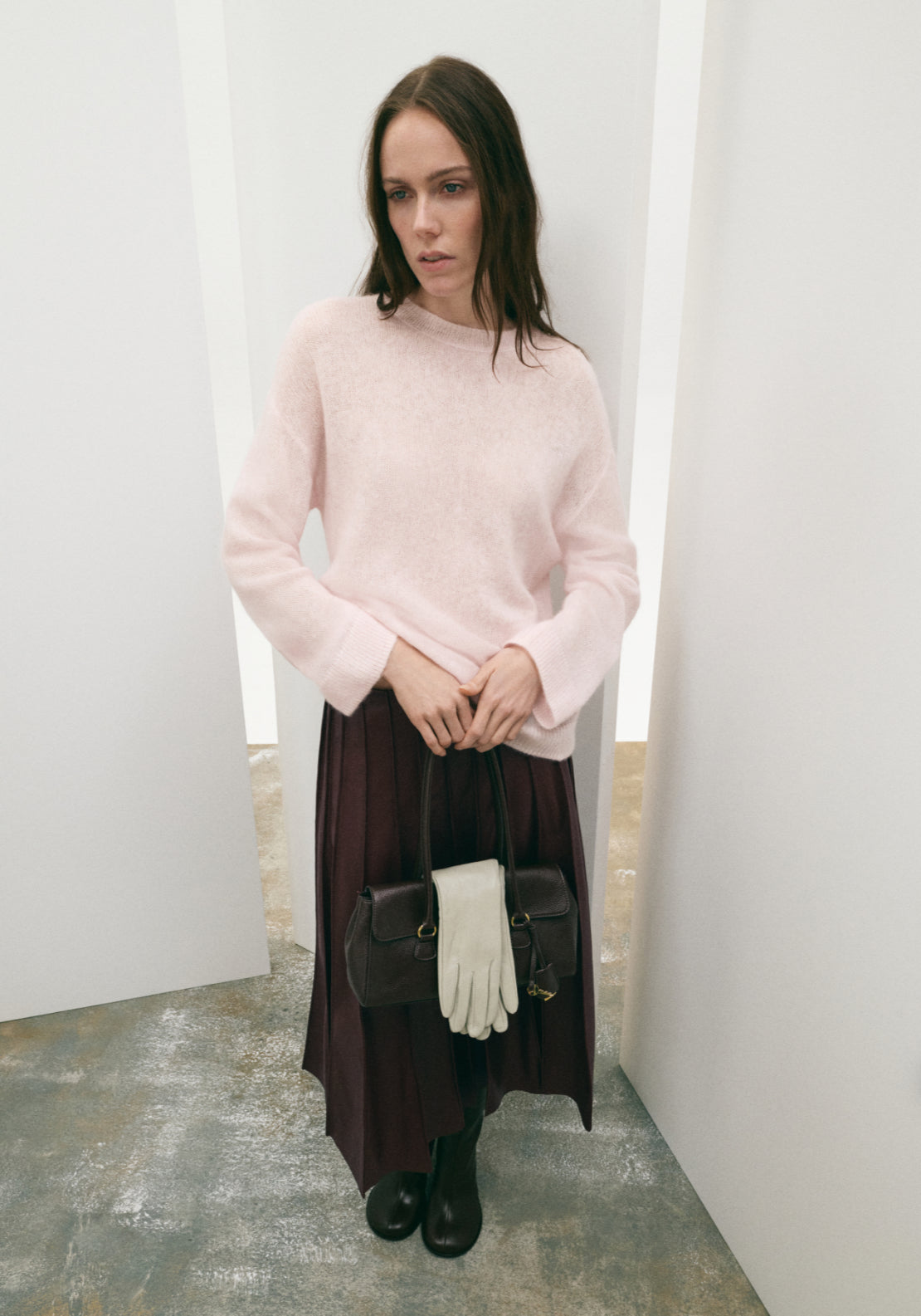 Faux Leather Godet Skirt - Burgundy