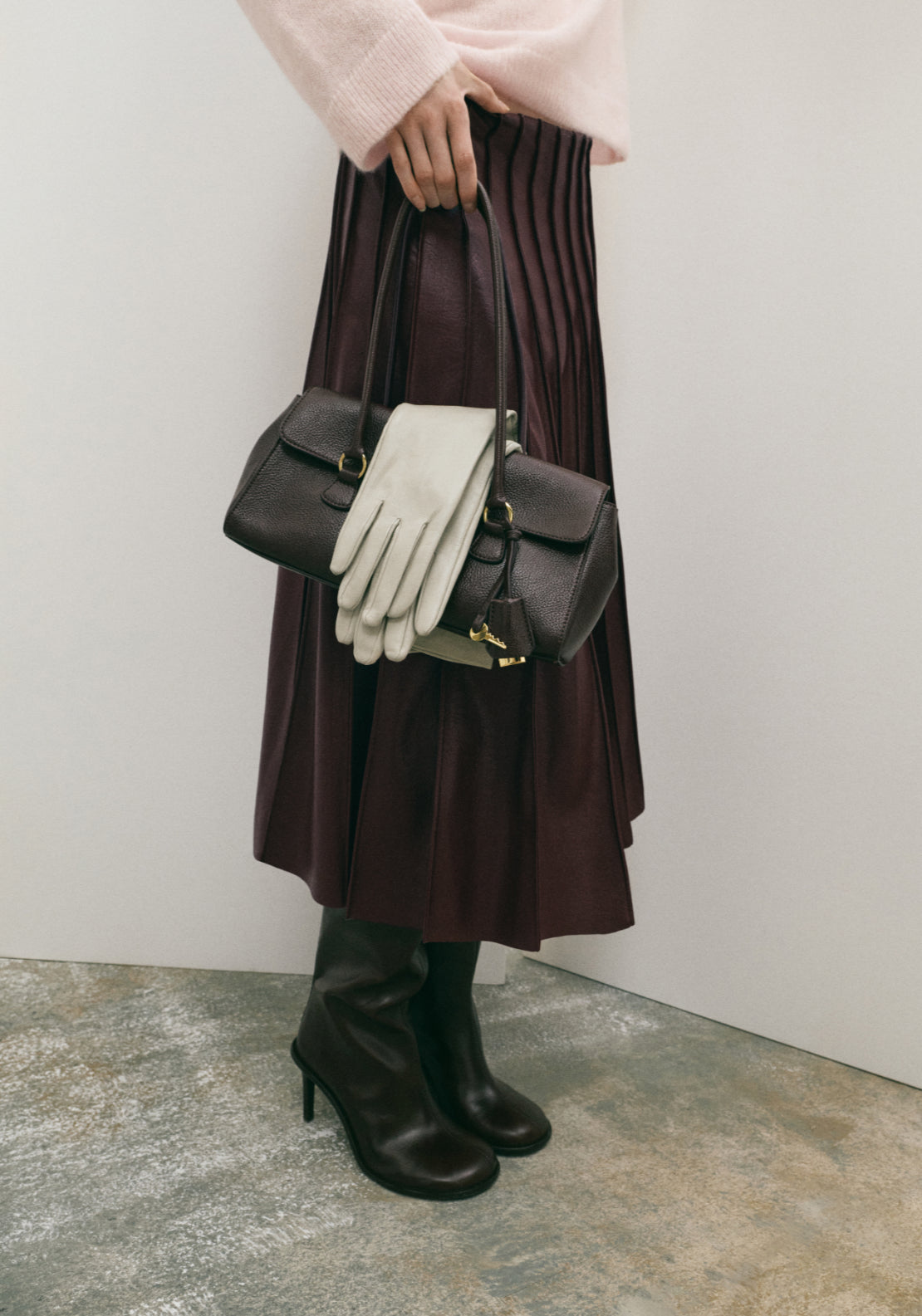Faux Leather Godet Skirt - Burgundy