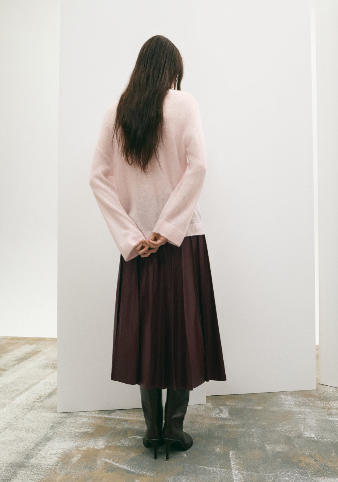 Faux Leather Godet Skirt - Burgundy