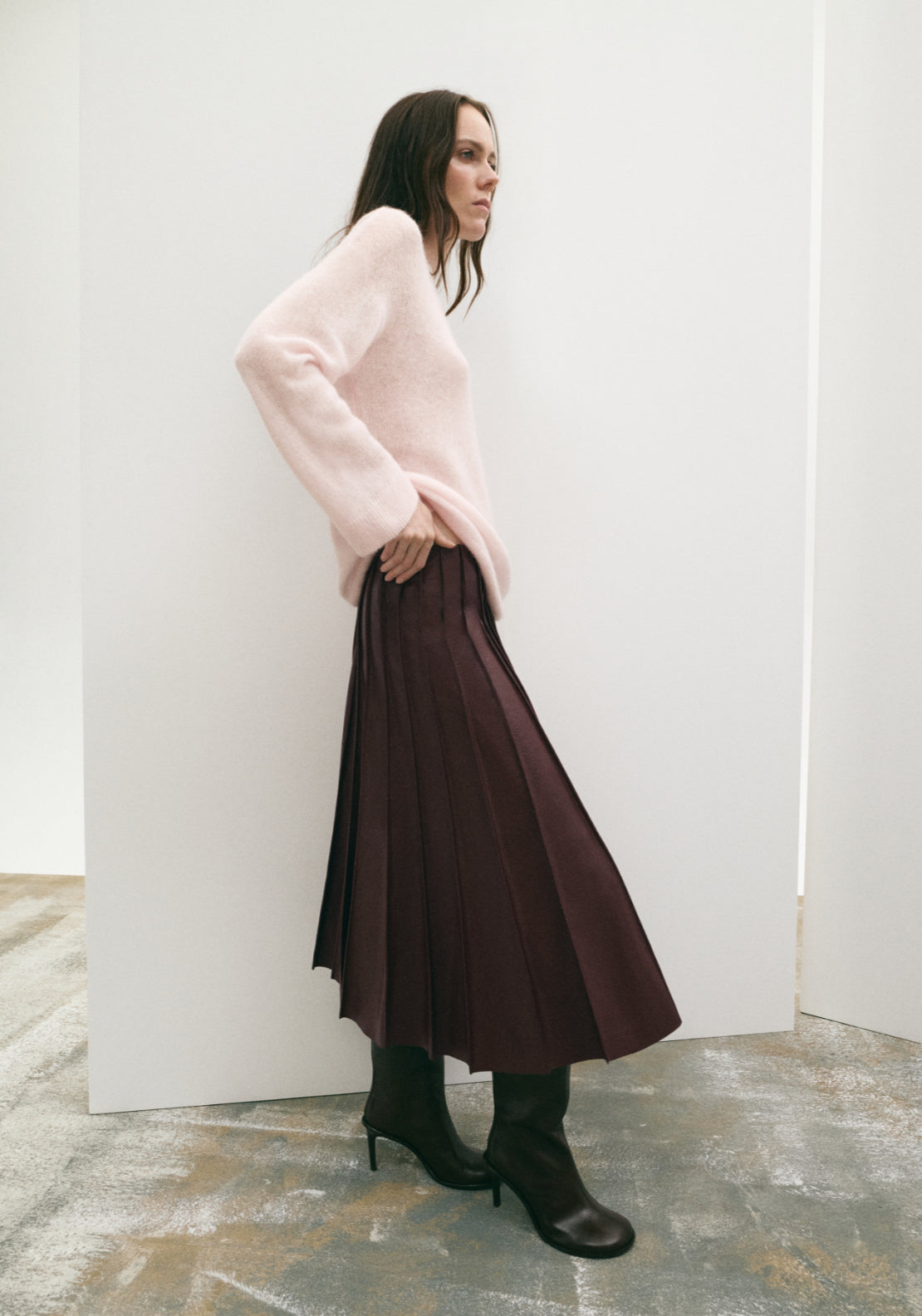 Faux Leather Godet Skirt - Burgundy