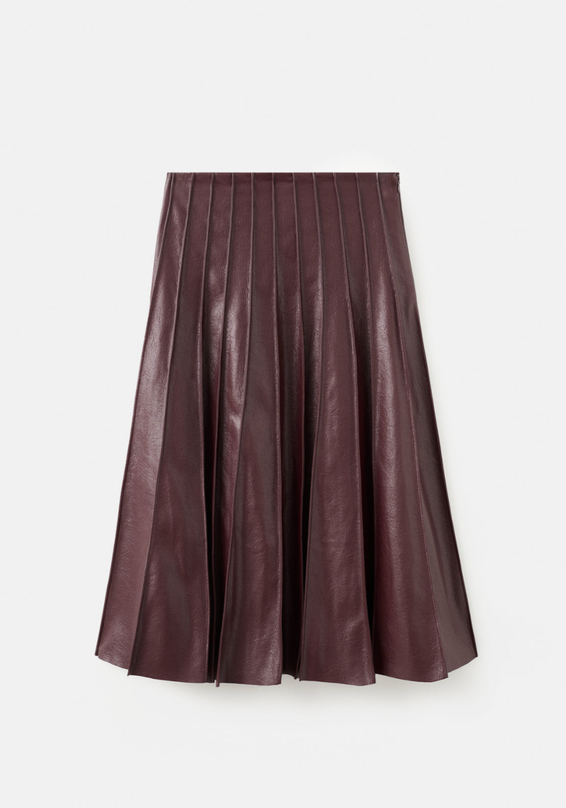Faux Leather Godet Skirt - Burgundy