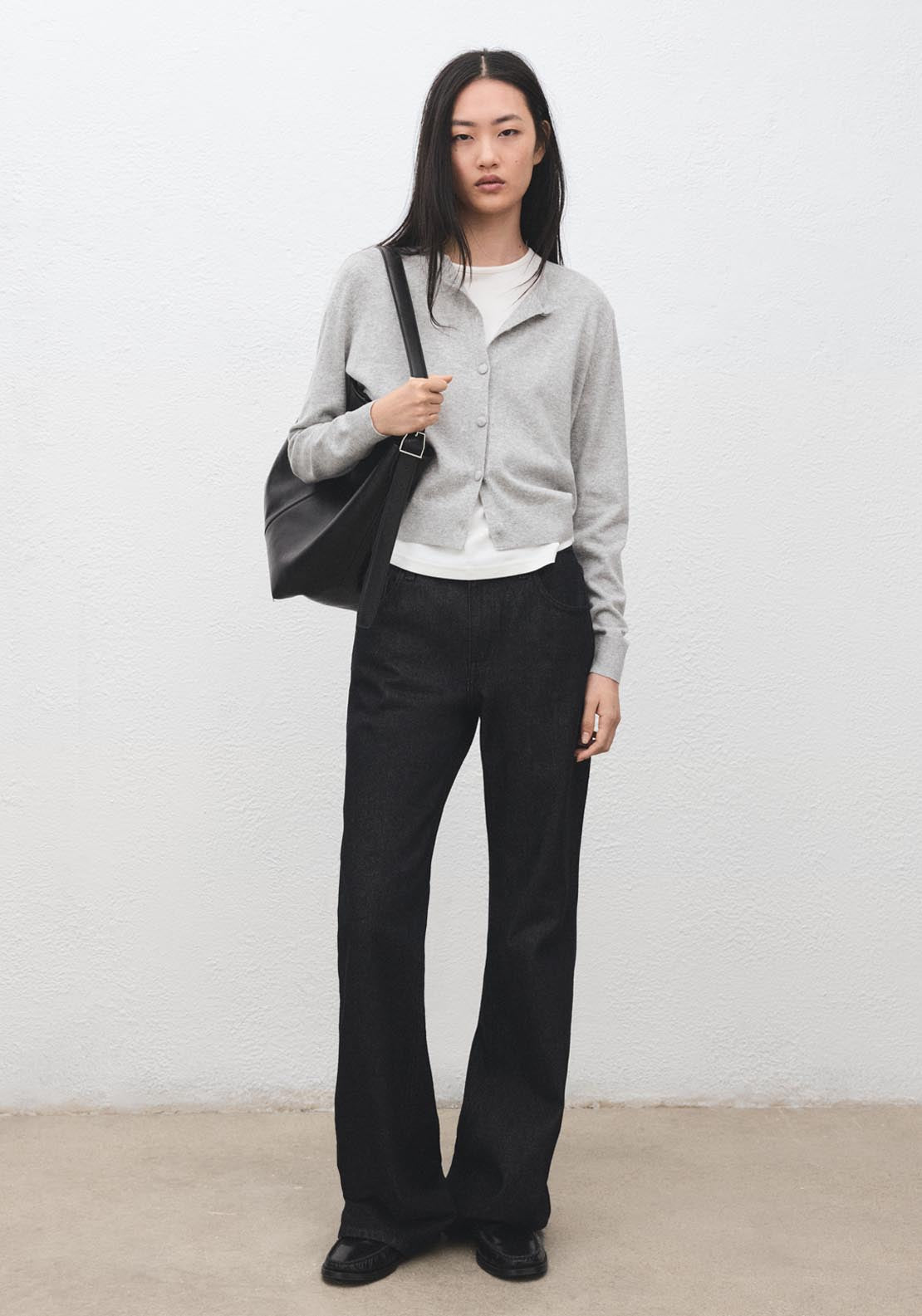 Knitted Button Cardigan - Light Grey