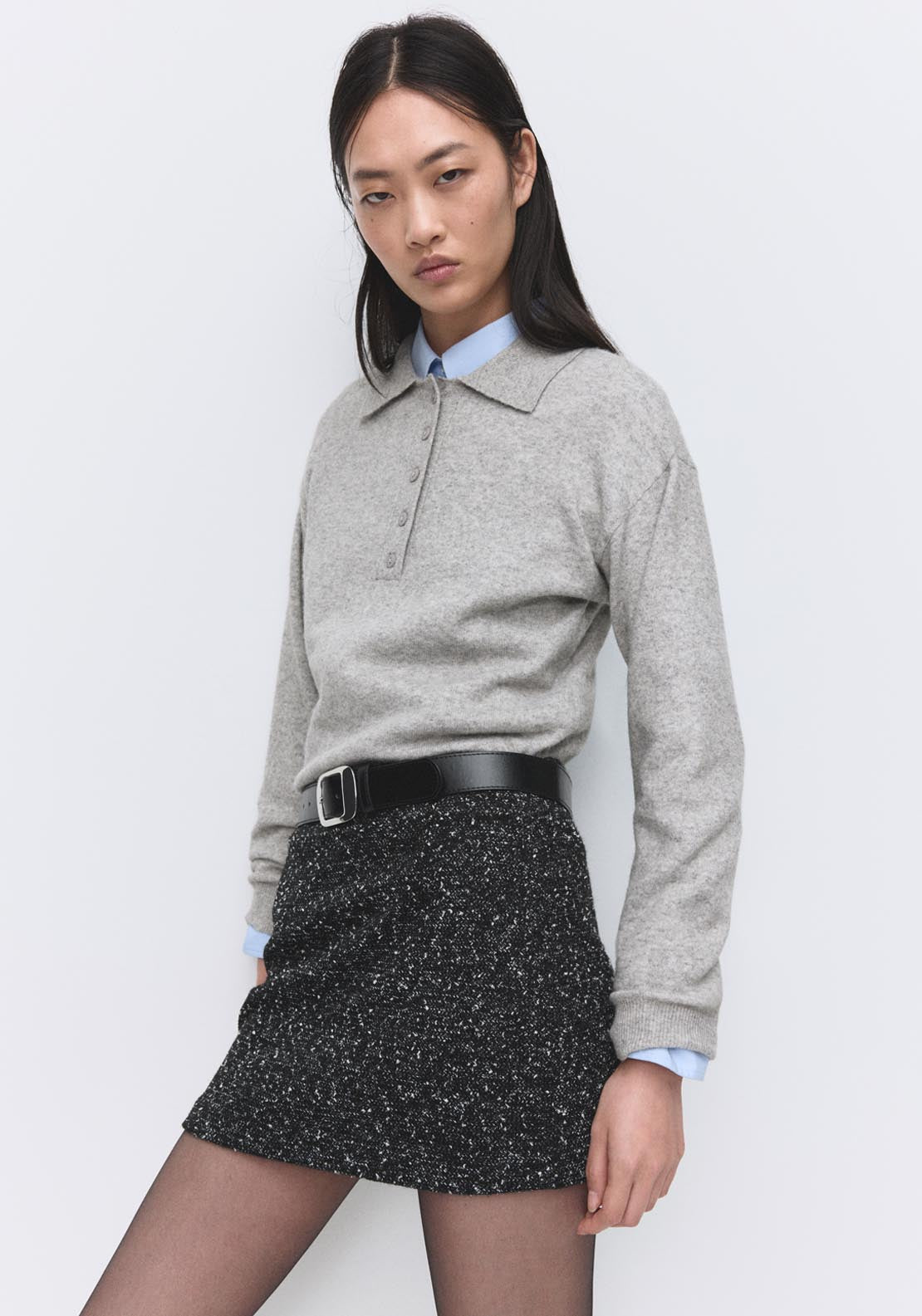 Flecked Knit Skirt - Black