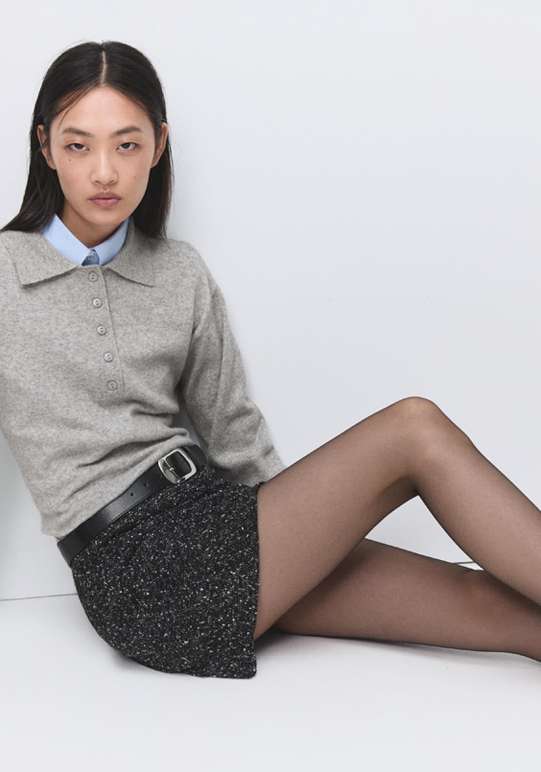 Flecked Knit Skirt - Black