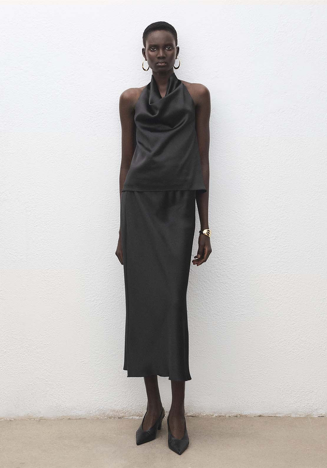 Satin Long Skirt - Black