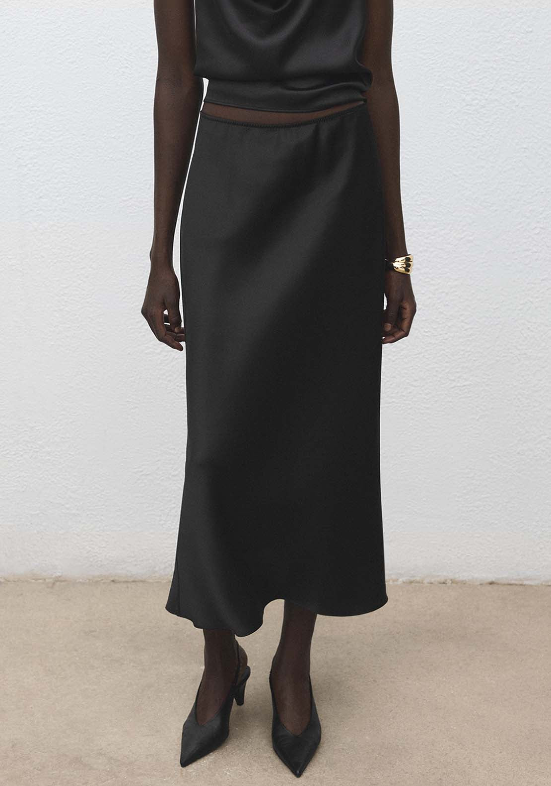 Satin Long Skirt - Black