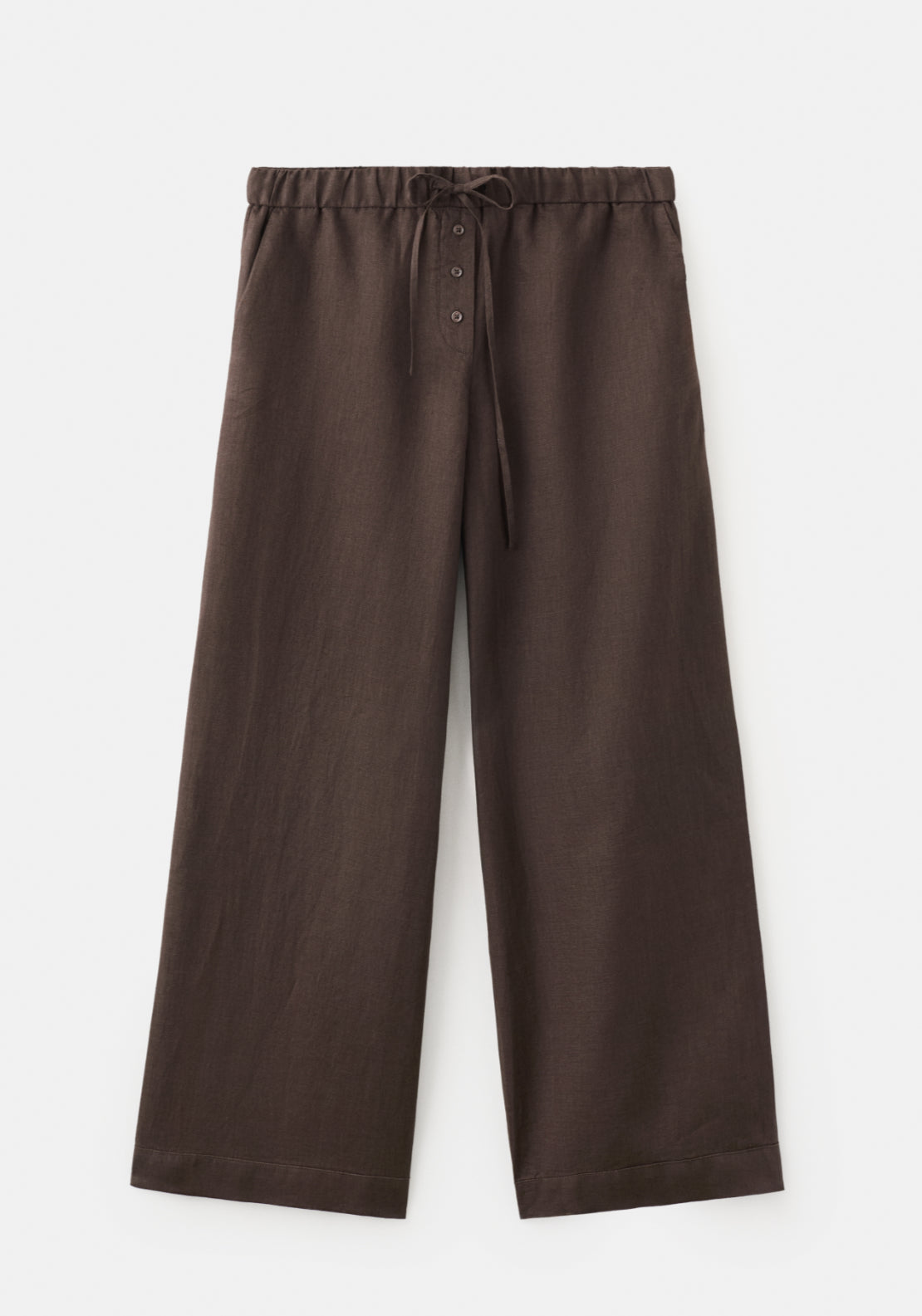 Linen Trousers With Buttons - Brown