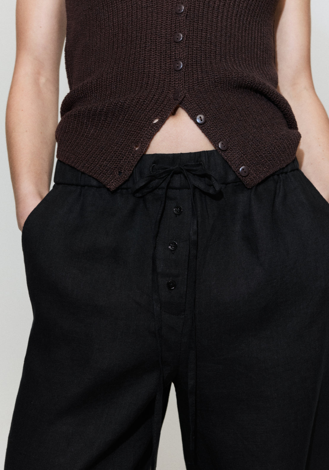 Mango Linen Trousers With Buttons - Brown 4 Shaws Department Stores
