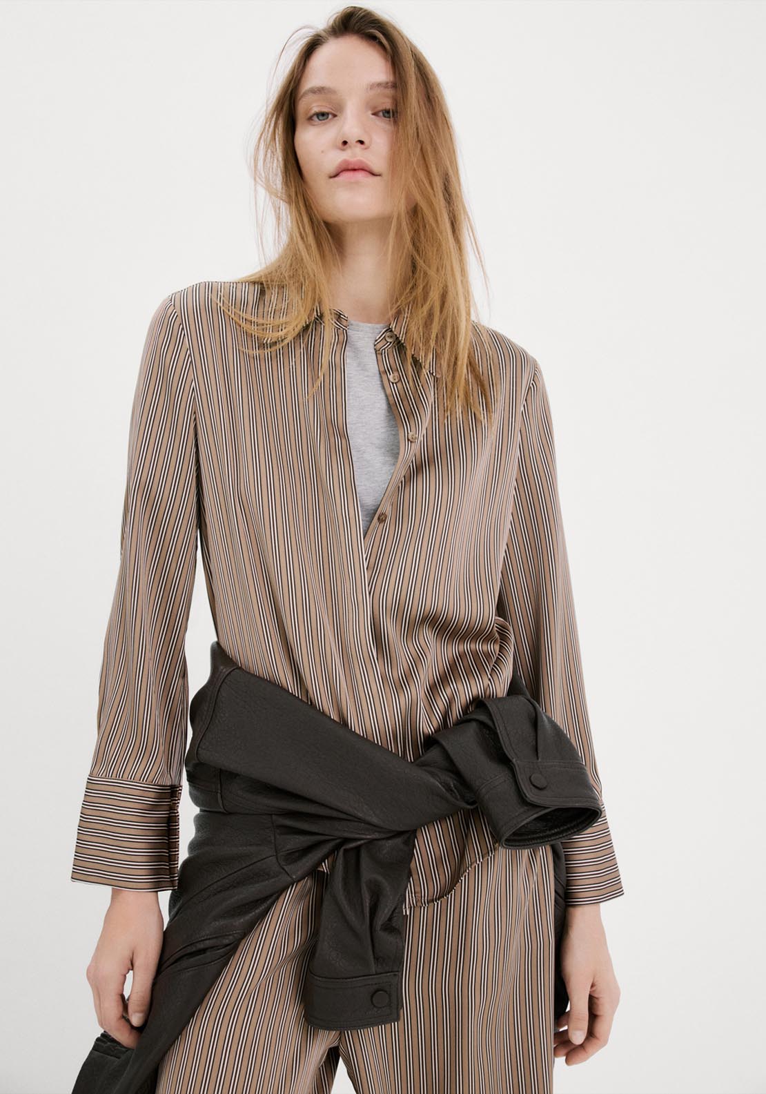 Satin Striped Shirt - Brown