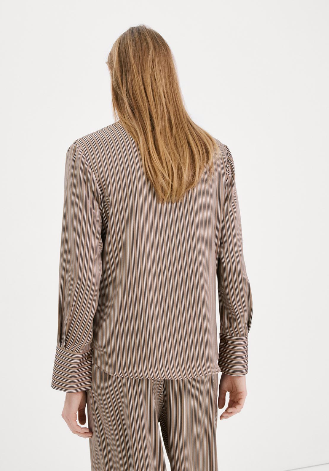 Satin Striped Shirt - Brown