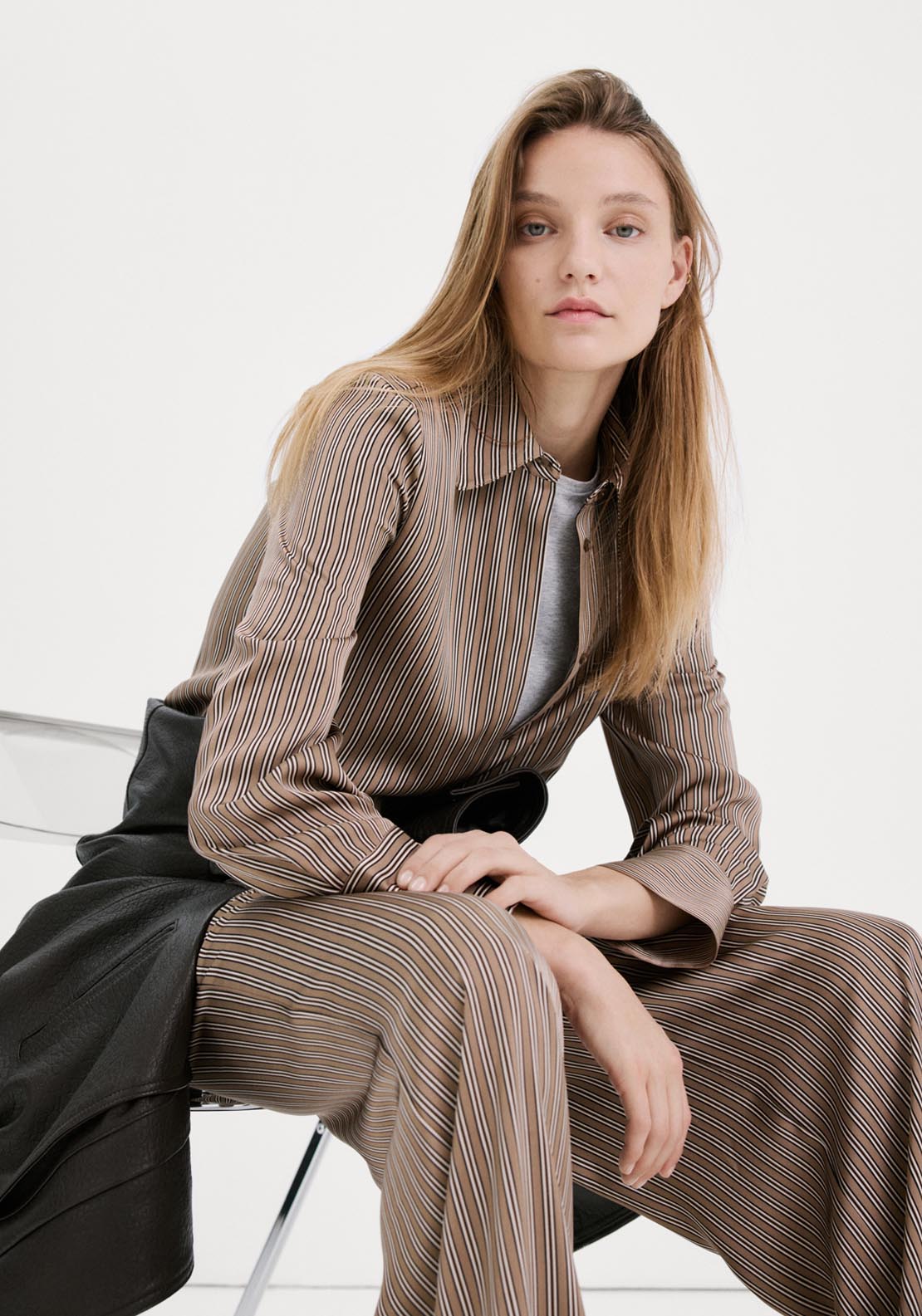 Satin Striped Shirt - Brown