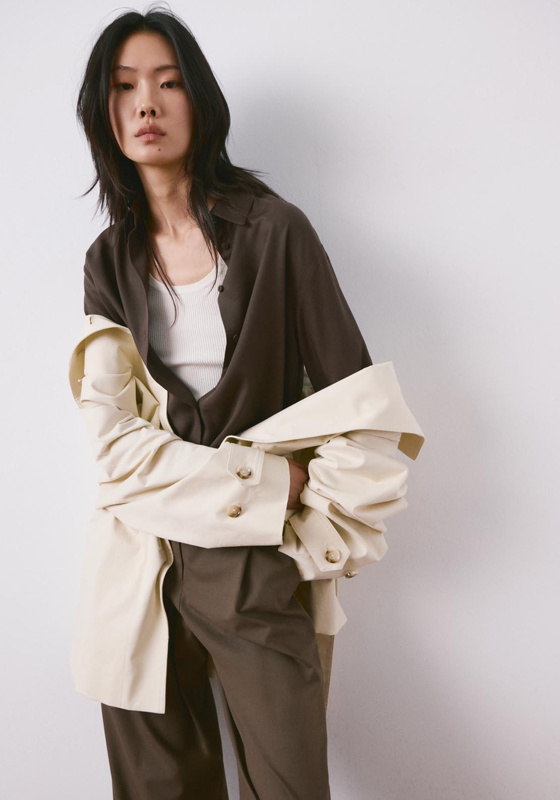 Straight Lyocell Shirt - Brown