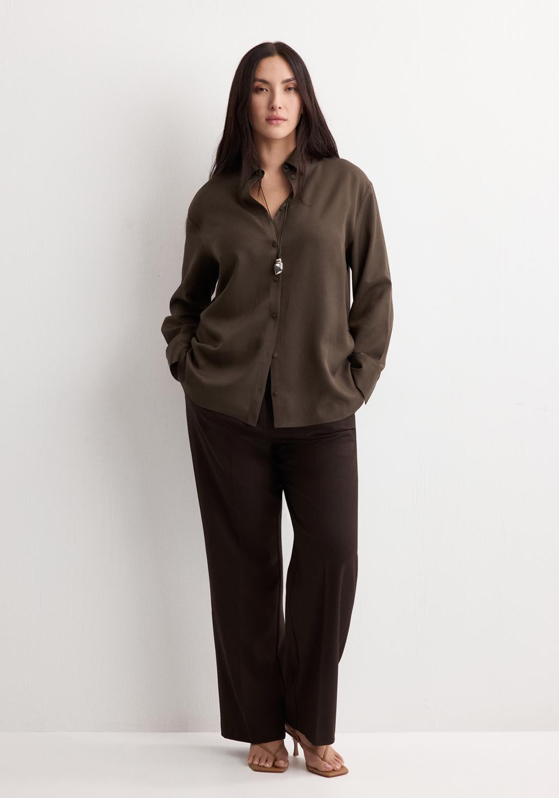 Straight Lyocell Shirt - Brown