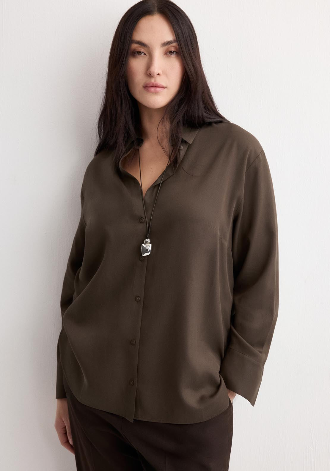 Straight Lyocell Shirt - Brown