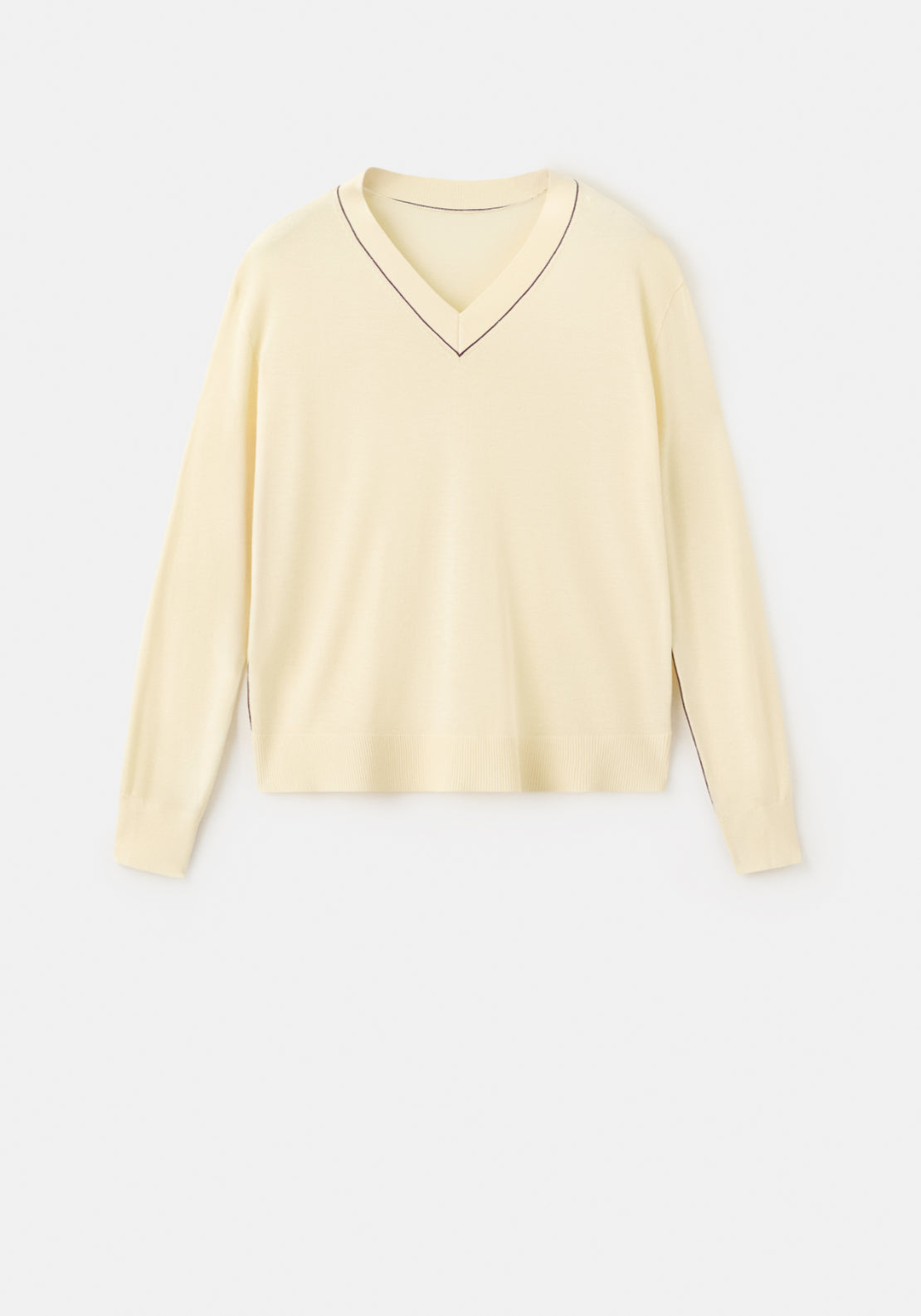 V-Neck Sweater With Contrast Trim - Light Yellow