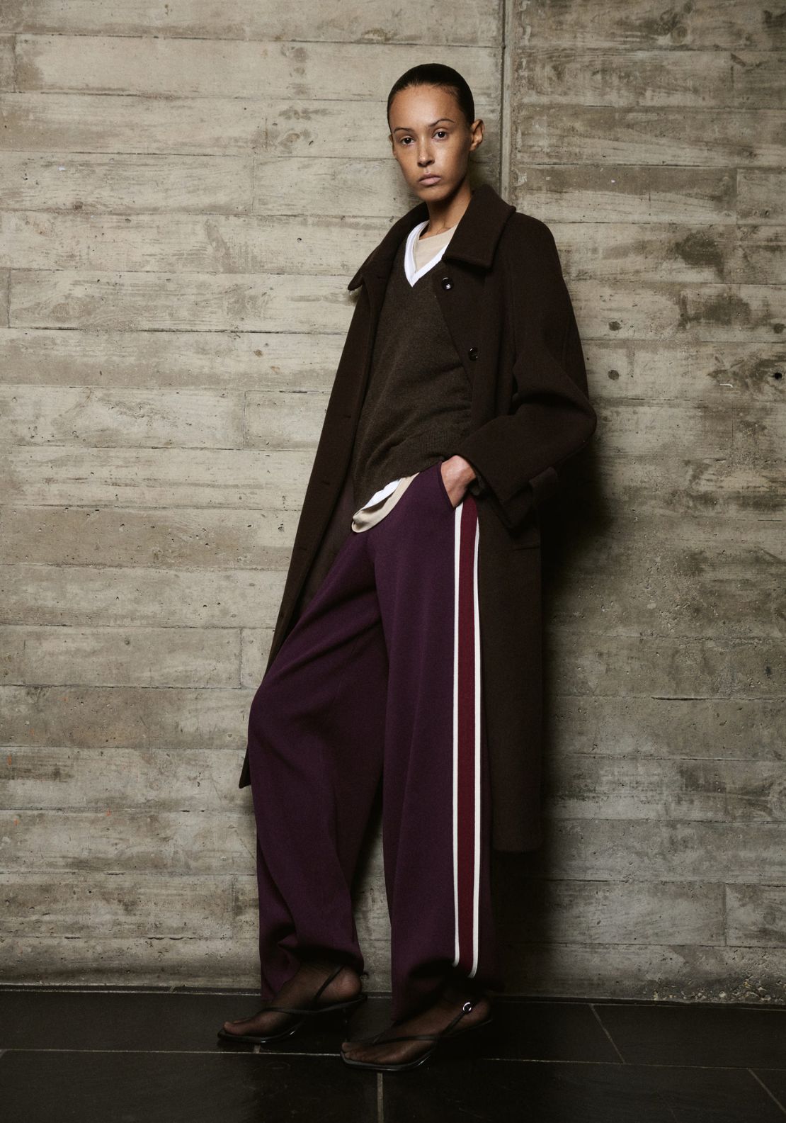 Mango Knitted Trousers With Contrasting Stripes - Burgundy 1 Shaws Department Stores
