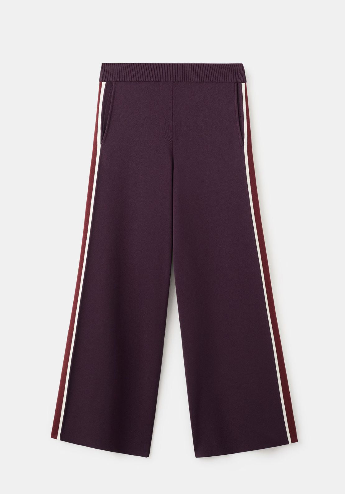 Mango Knitted Trousers With Contrasting Stripes - Burgundy 4 Shaws Department Stores