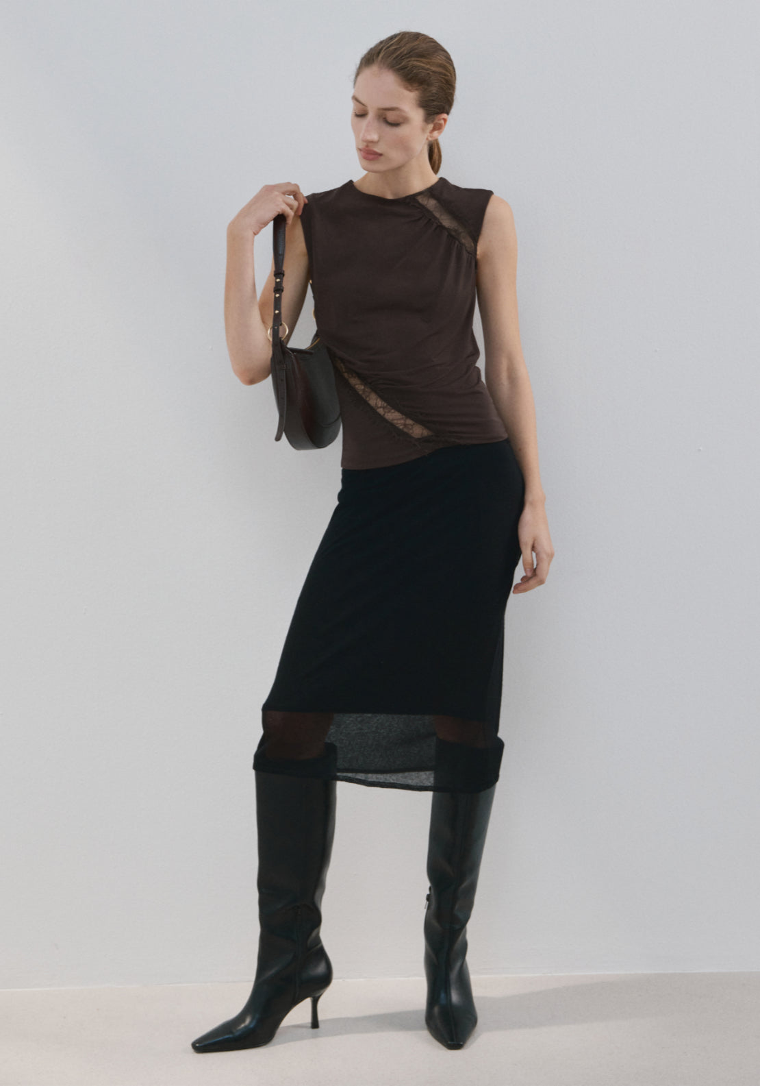 Ruched Fitted Top - Brown