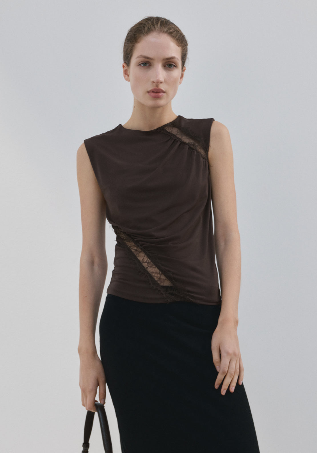 Ruched Fitted Top - Brown