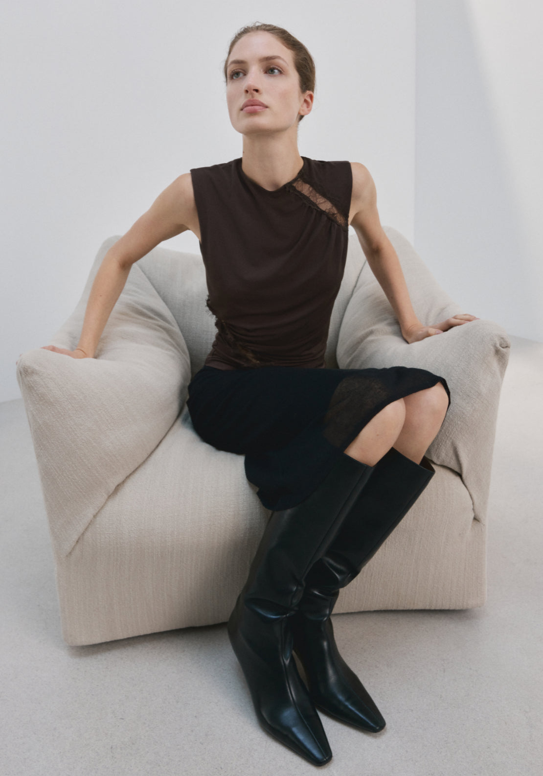Ruched Fitted Top - Brown