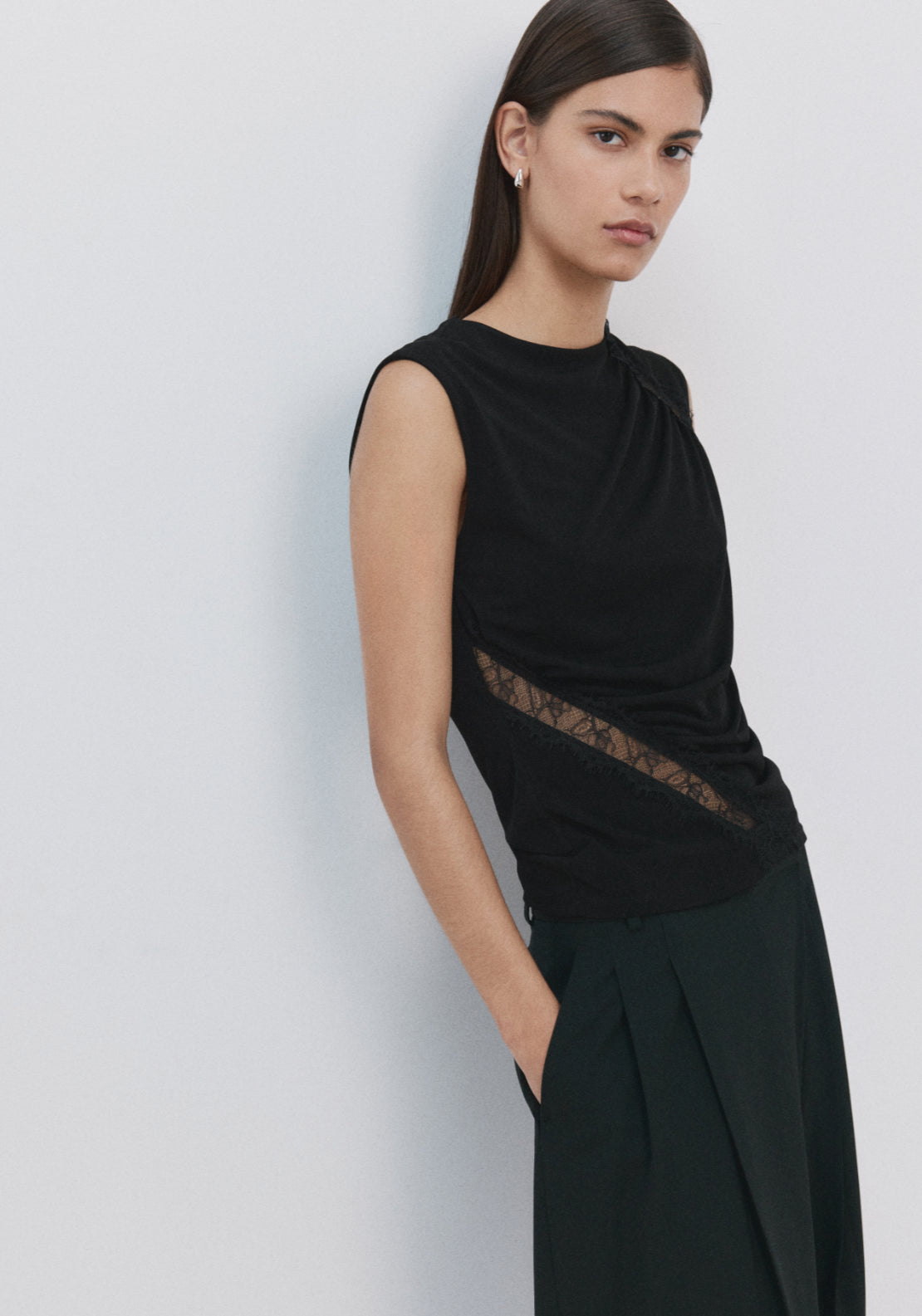 Ruched Fitted Top - Black