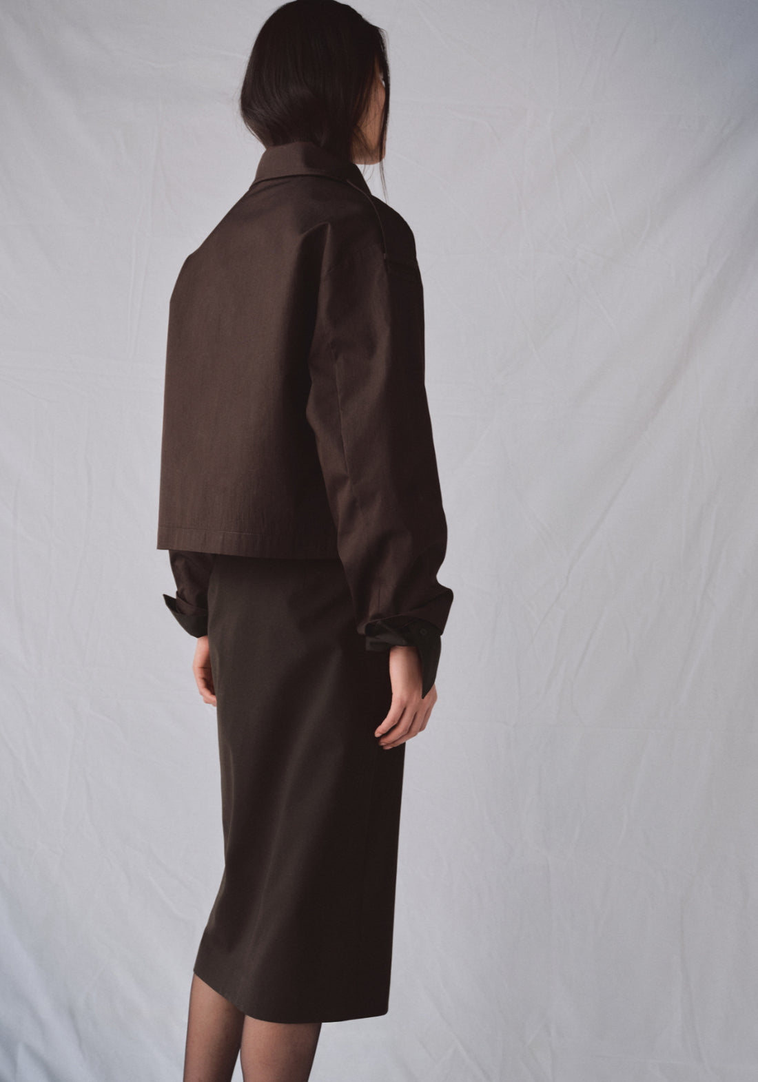 Funnel Neck Cropped Trench Coat - Brown