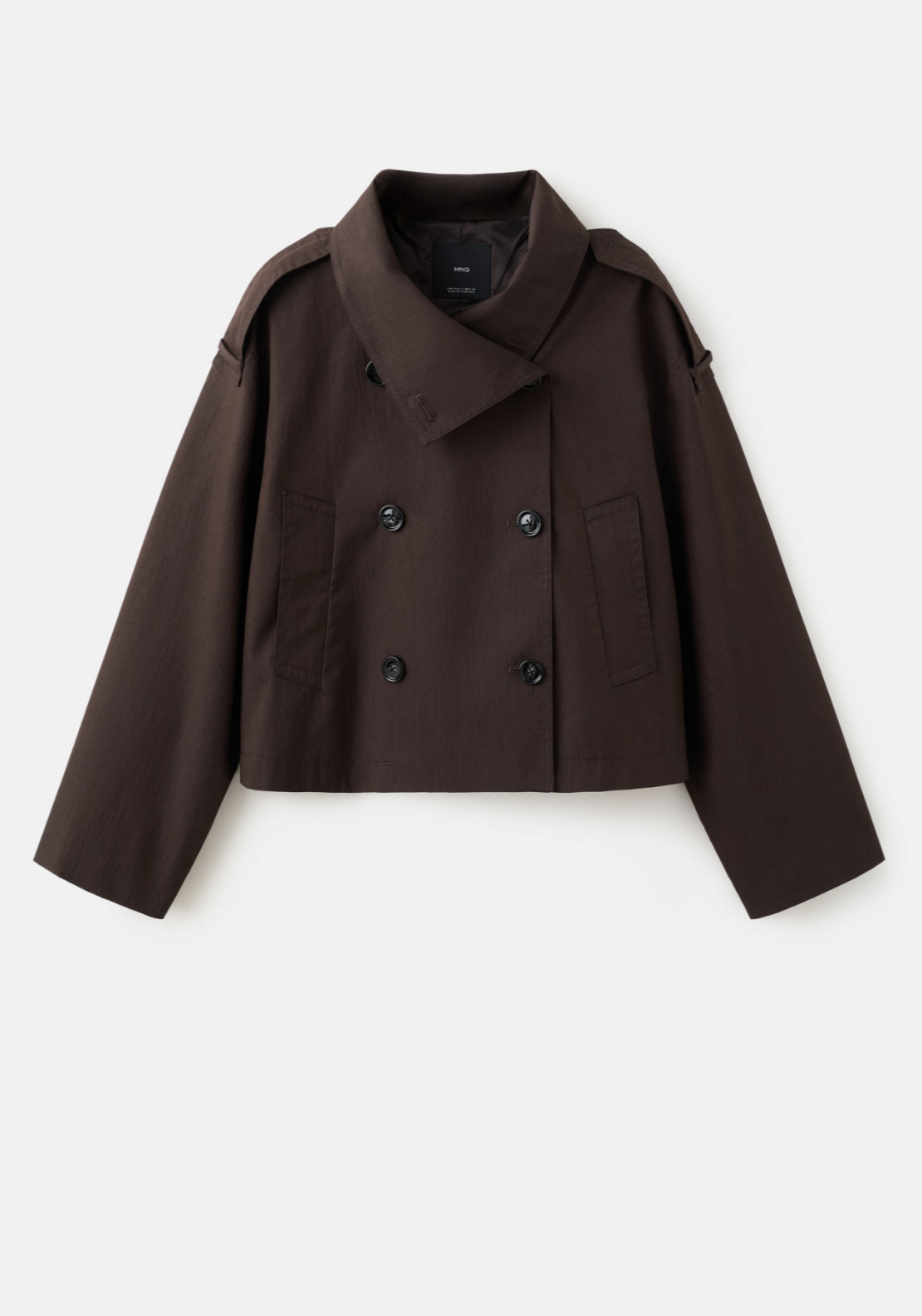 Funnel Neck Cropped Trench Coat - Brown