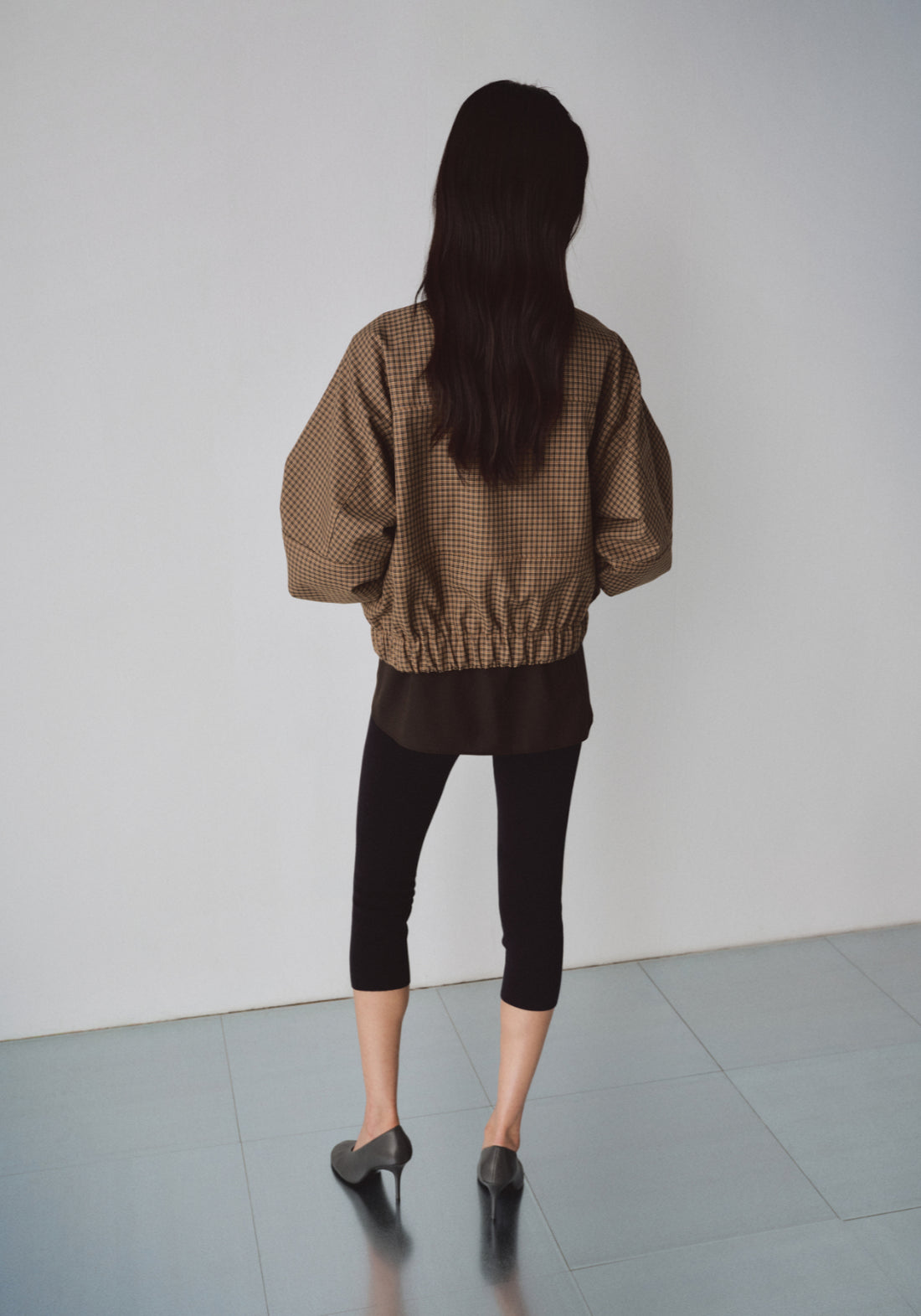 Houndstooth Jacket With High Collar - Brown