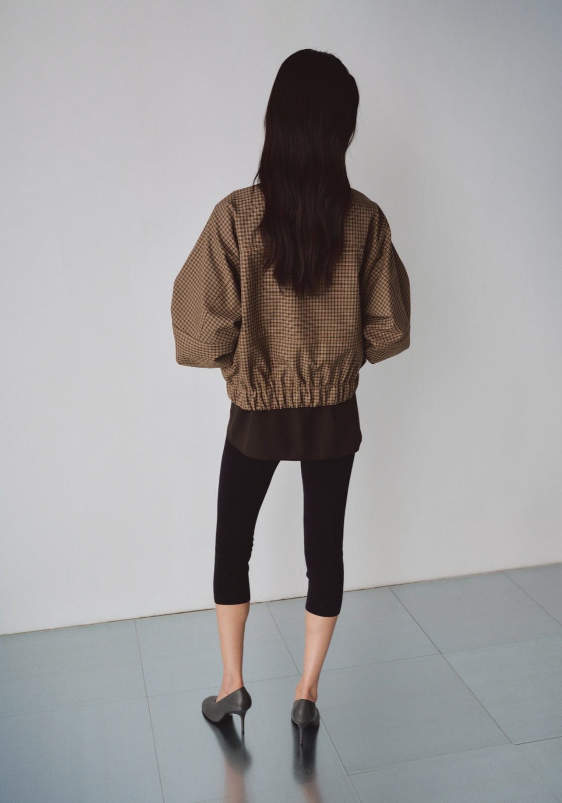 Houndstooth Jacket With High Collar - Brown