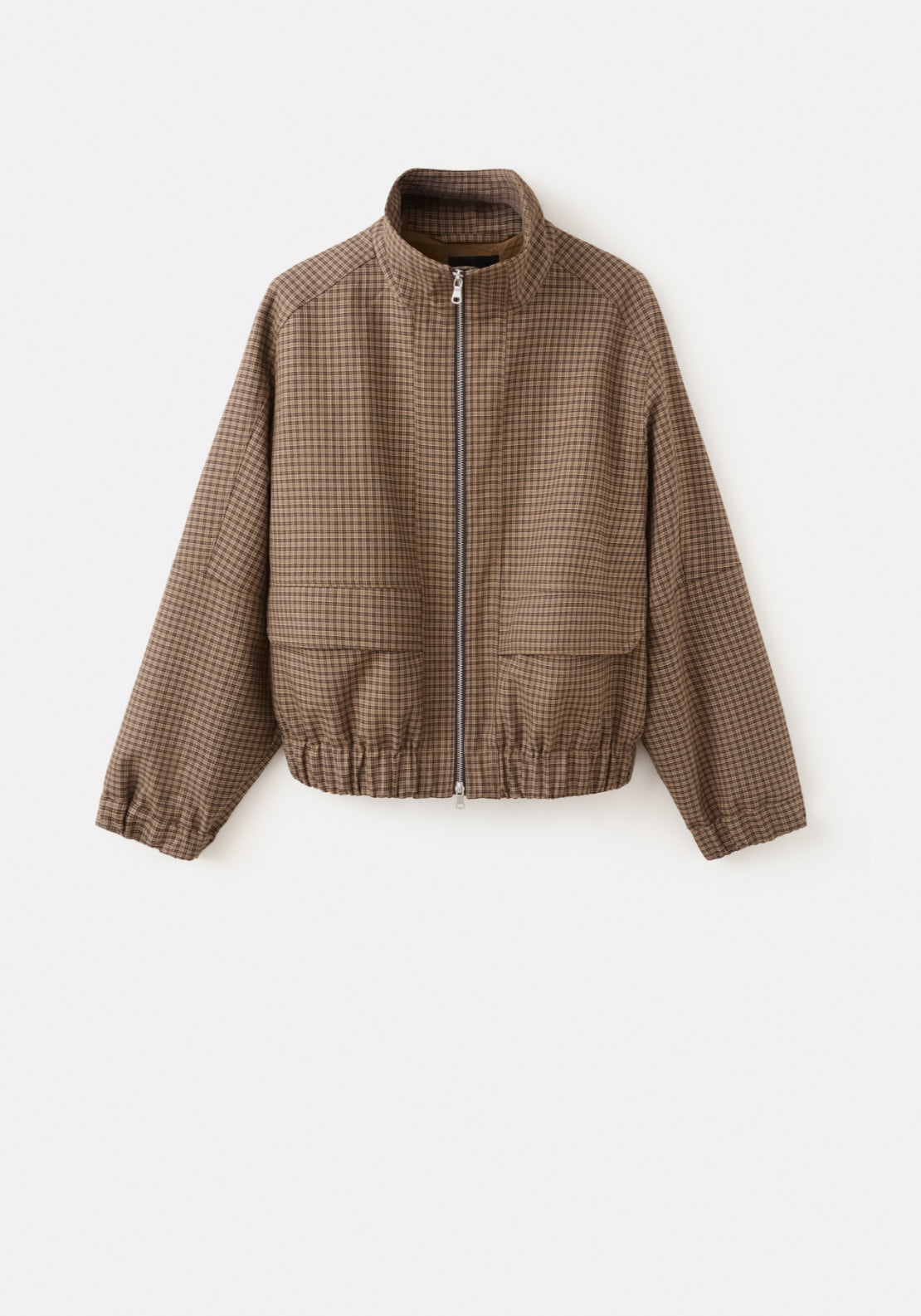 Houndstooth Jacket With High Collar - Brown