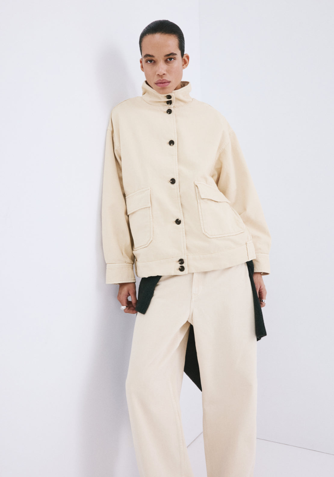 Denim Parka With Stand-Up Collar - Yellow