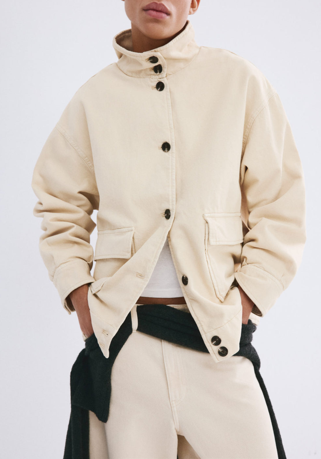 Denim Parka With Stand-Up Collar - Yellow