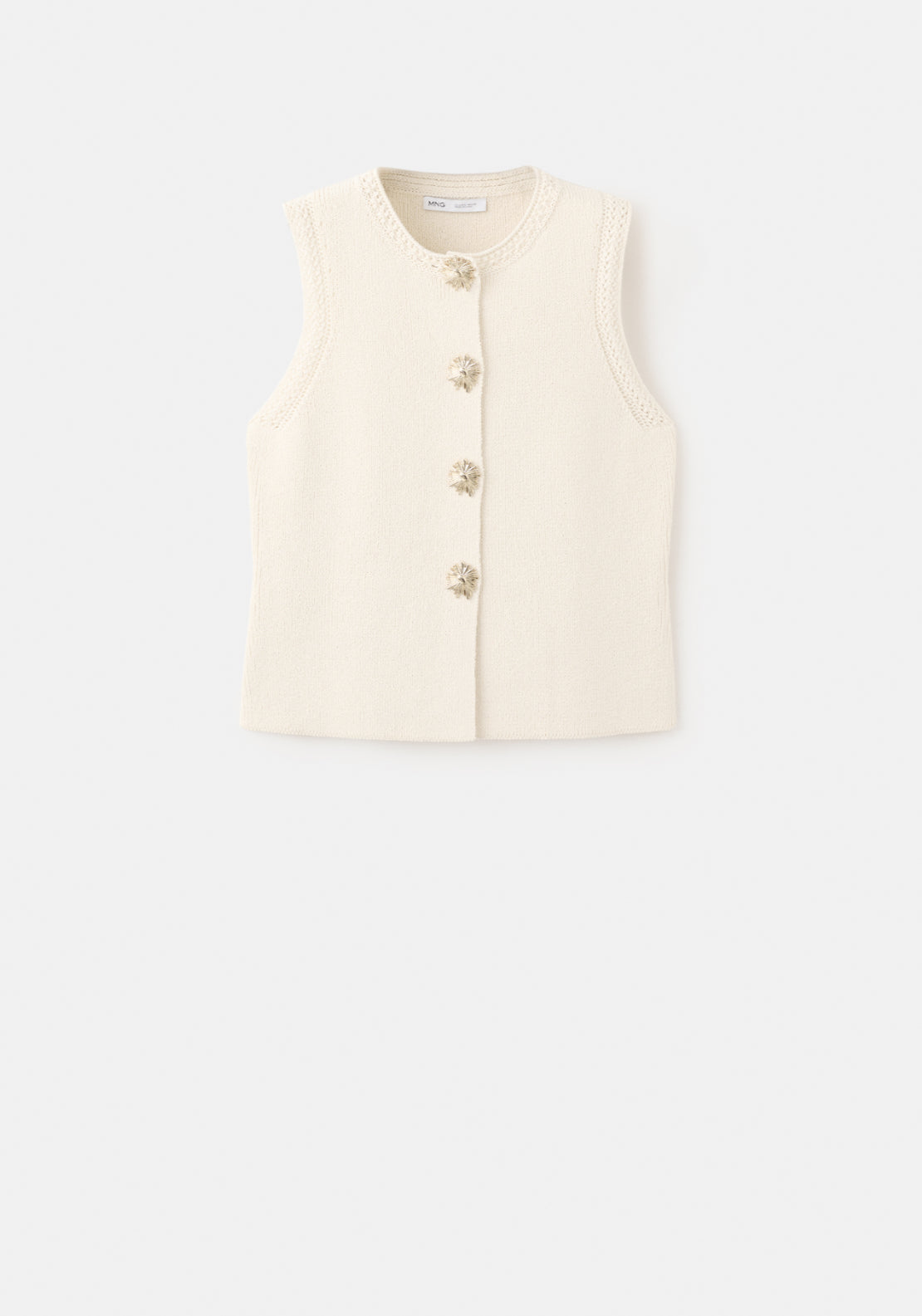 Knitted Waistcoat With Contrast Piping - Cream