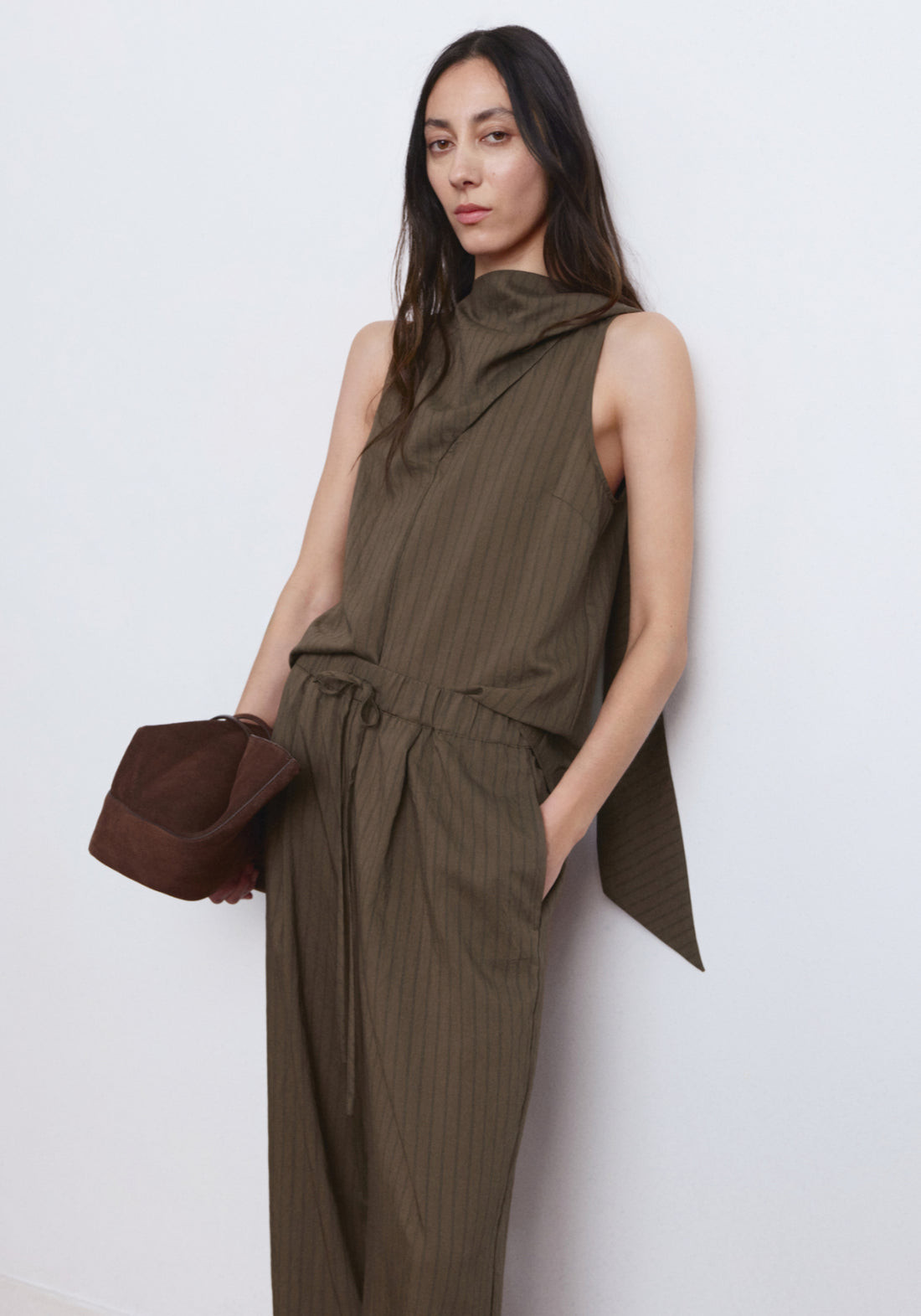 Striped Scarf Top - Brown