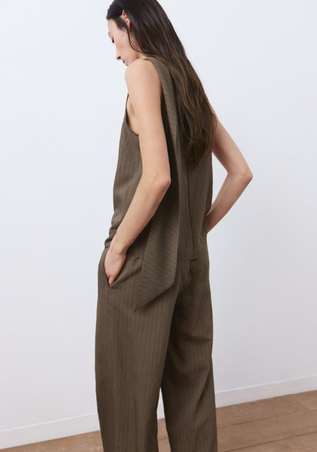 Striped Scarf Top - Brown