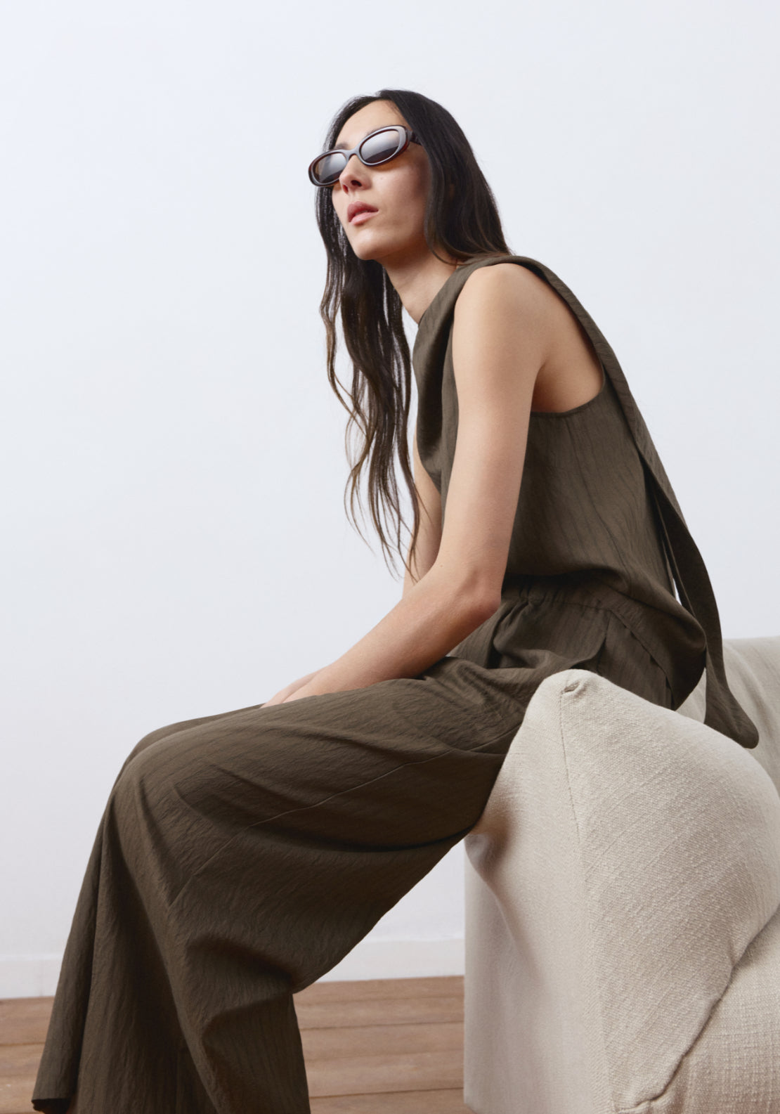 Striped Scarf Top - Brown