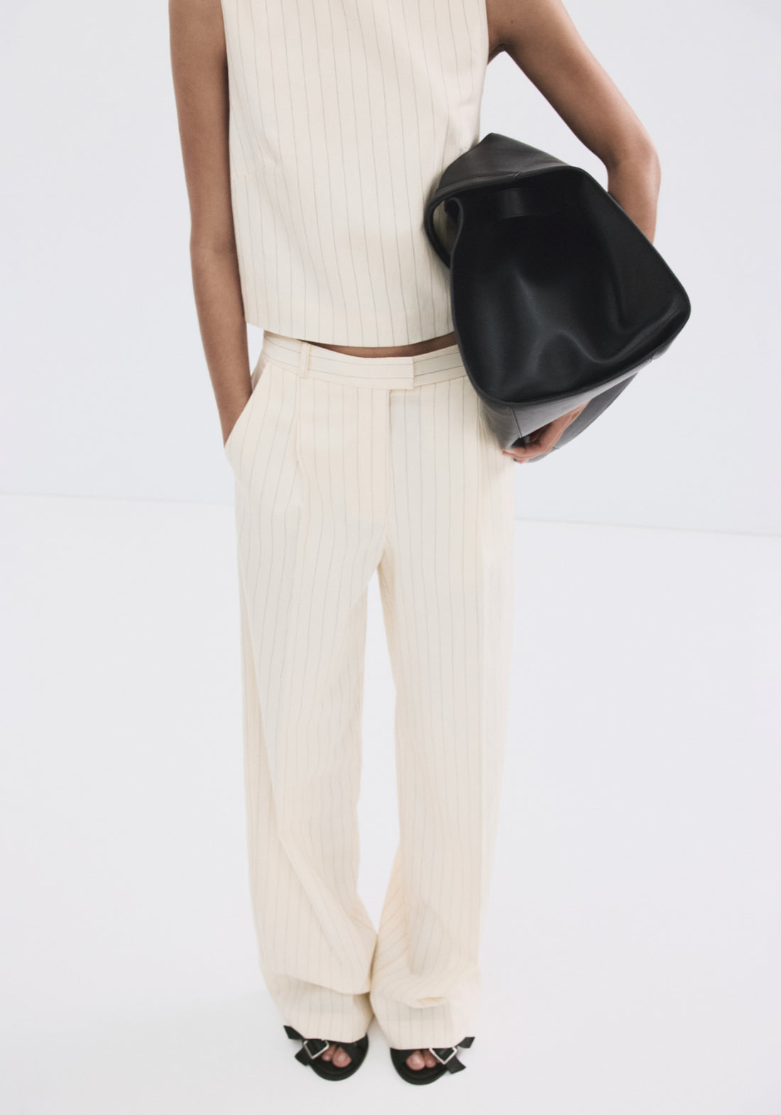 Mango Pinstripe Suit Trousers - Cream 1 Shaws Department Stores