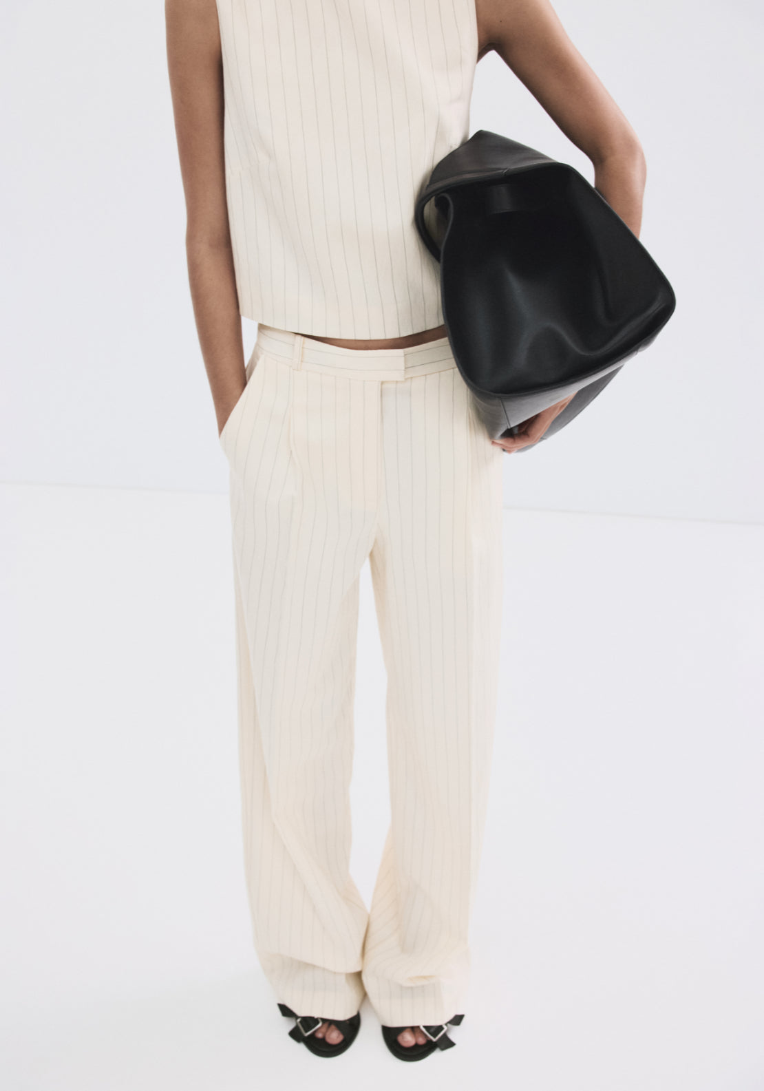 Mango Pinstripe Suit Trousers - Cream 1 Shaws Department Stores