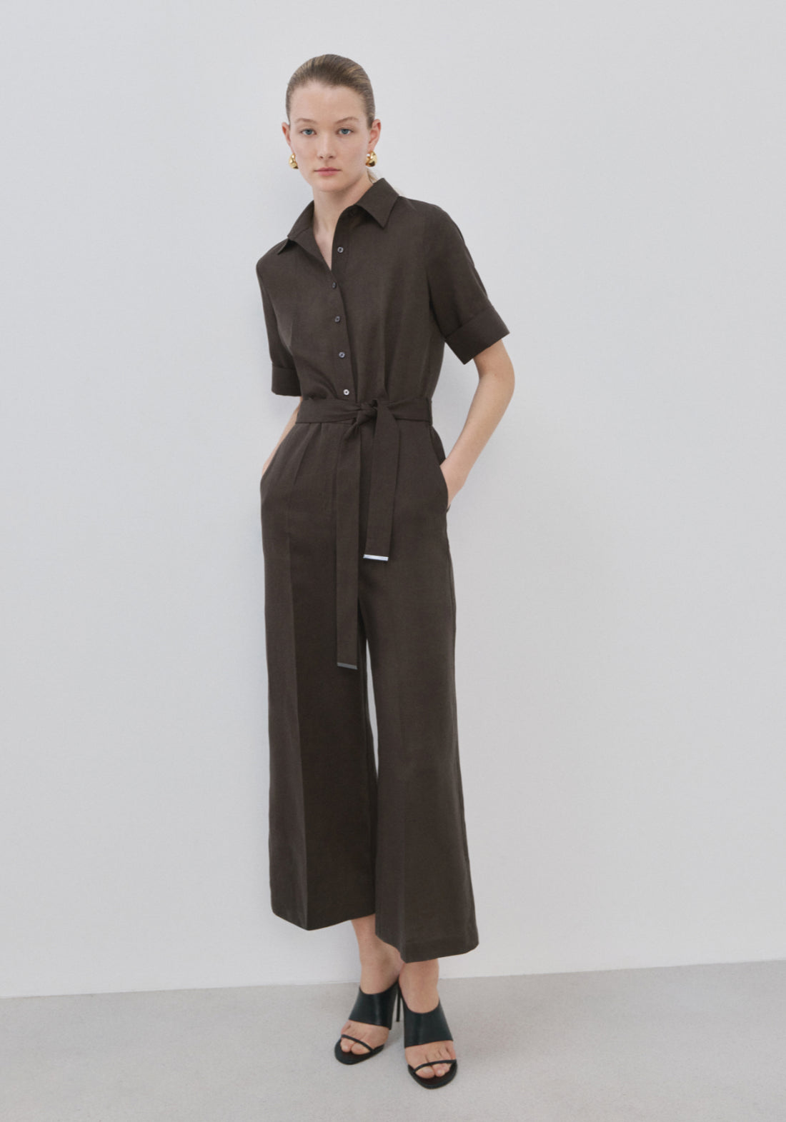 Lyocell Shirt Jumpsuit - Brown