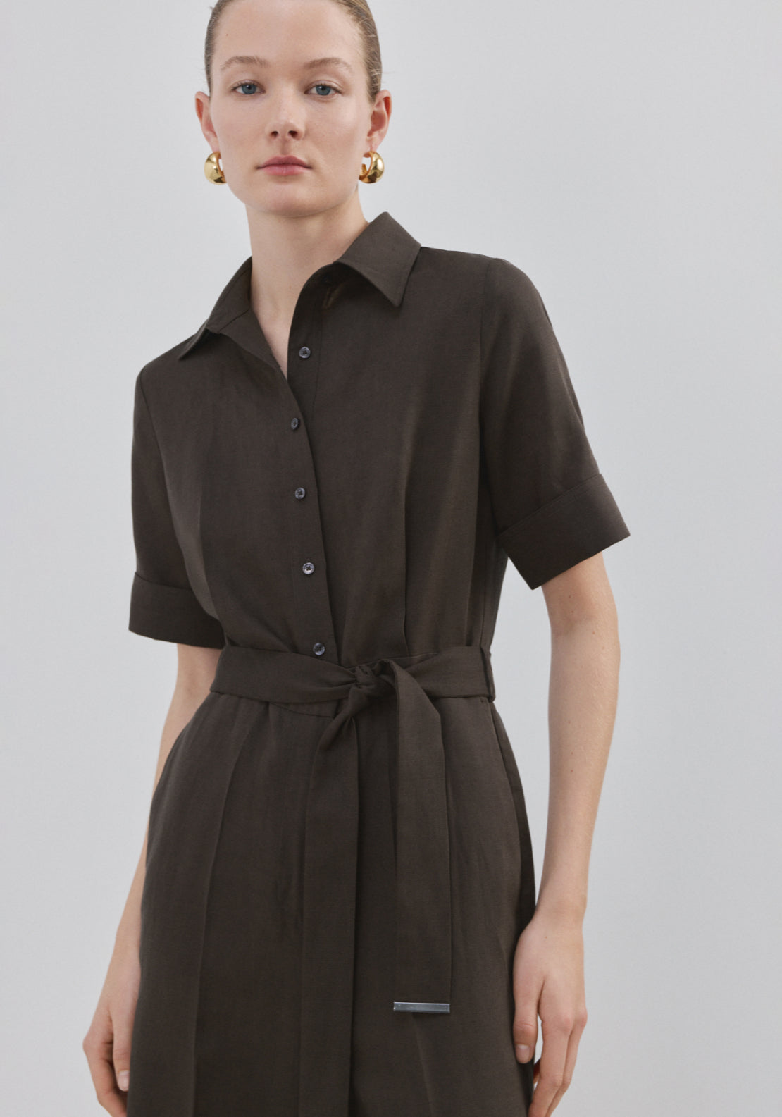 Lyocell Shirt Jumpsuit - Brown